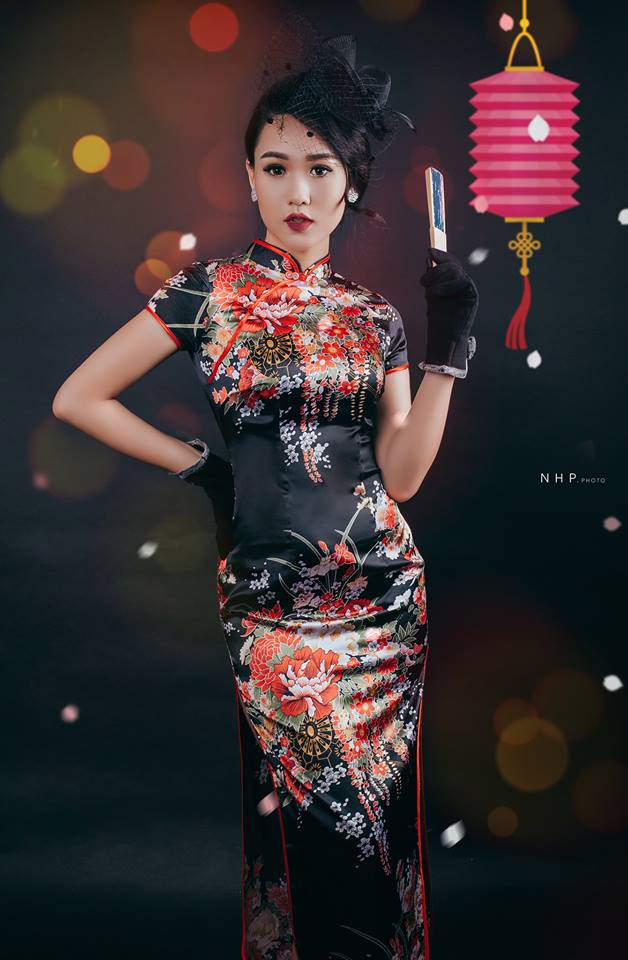 Sườn Xám Thượng Hải Đen Dài