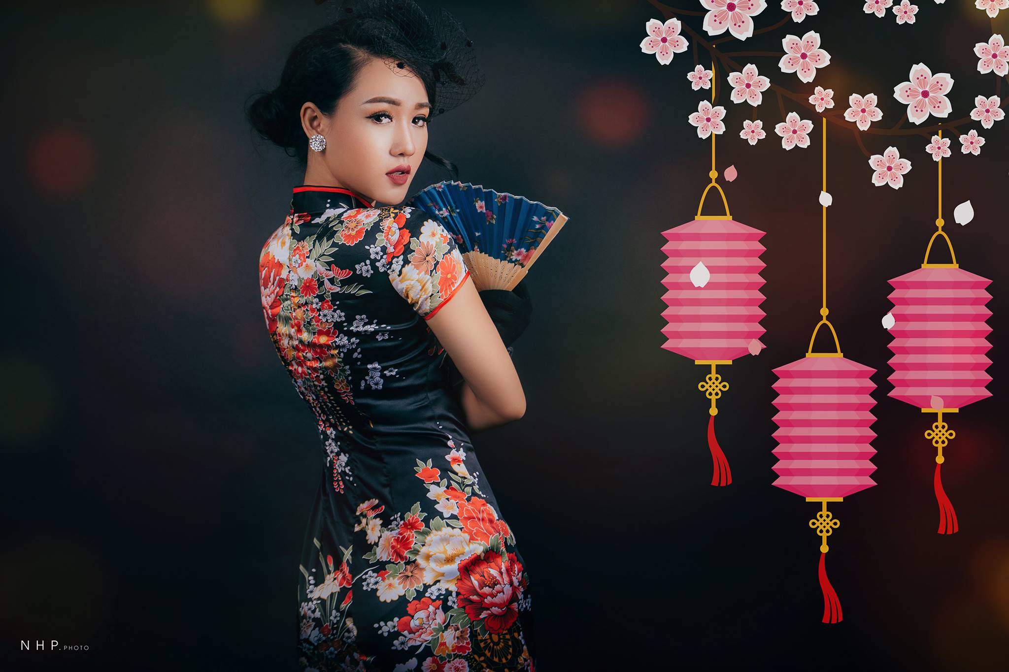 Sườn Xám Thượng Hải Đen Dài