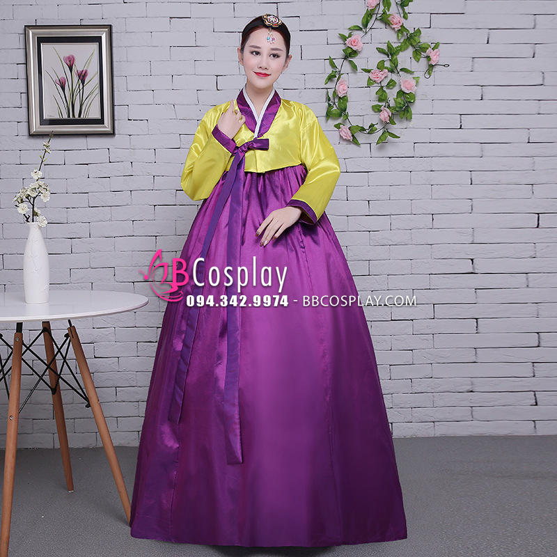 Hanbok Hàn Quốc Giá Rẻ Áo Vàng Váy Tím