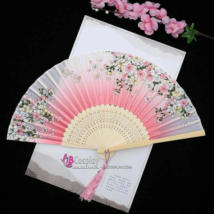 Quạt Vải Uchiwa Nhật Bản Hoa Đào