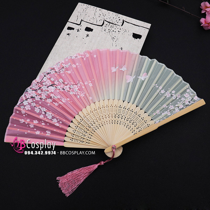 Uchiwa Quạt Vải Hồng Hoa Đào