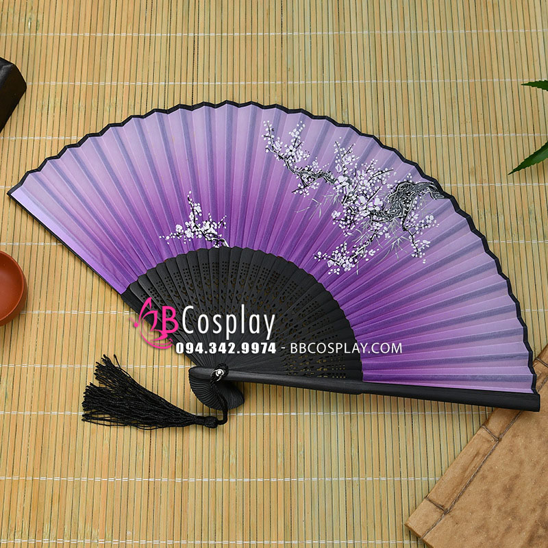 Uchiwa Quạt Vải Nhật Hoa Đào Màu Tím
