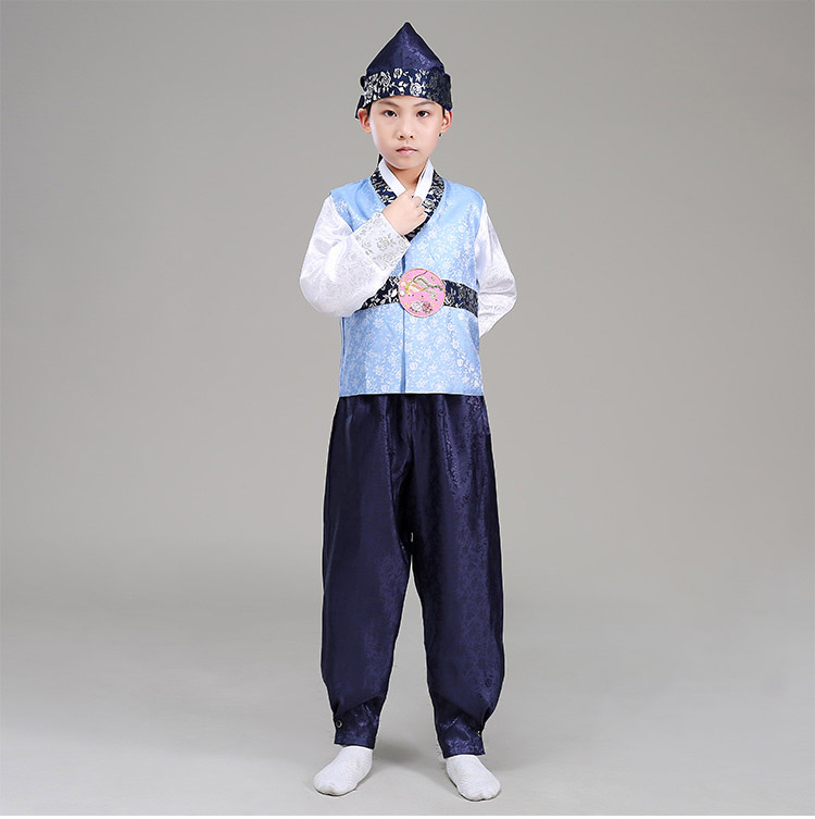 Hanbok Bé Trai Áo Xanh Quần Xanh - Tặng Nón