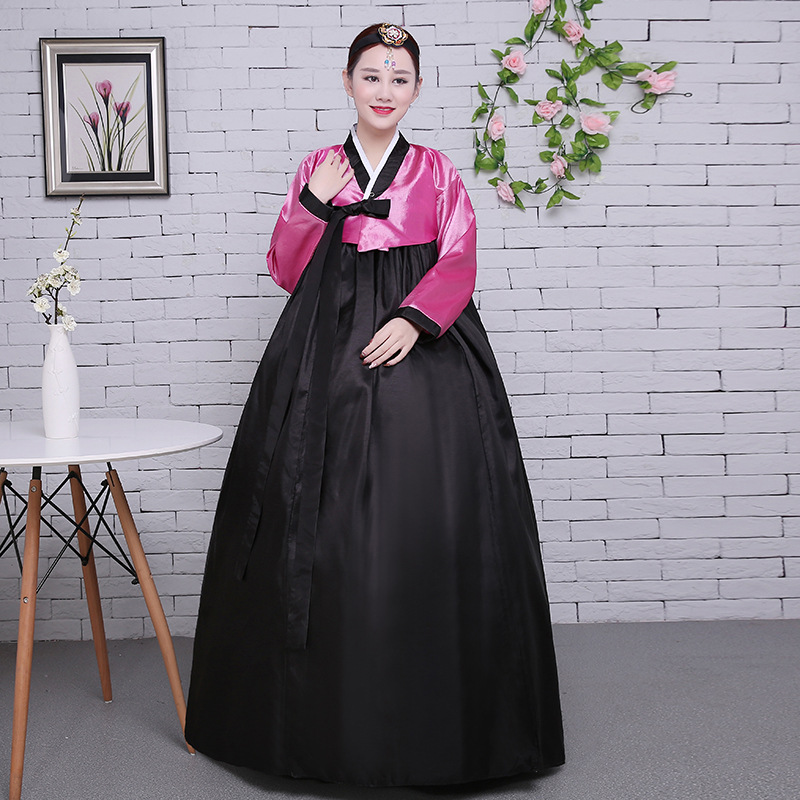 Đồ Hanbok Hàn Quốc Giá Rẻ Áo Hồng Viền Đen Váy Đen