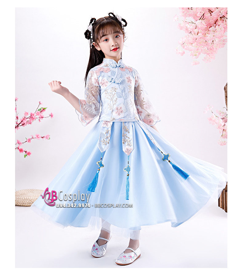 Hỉ Phục Bé Gái Xanh Pastel