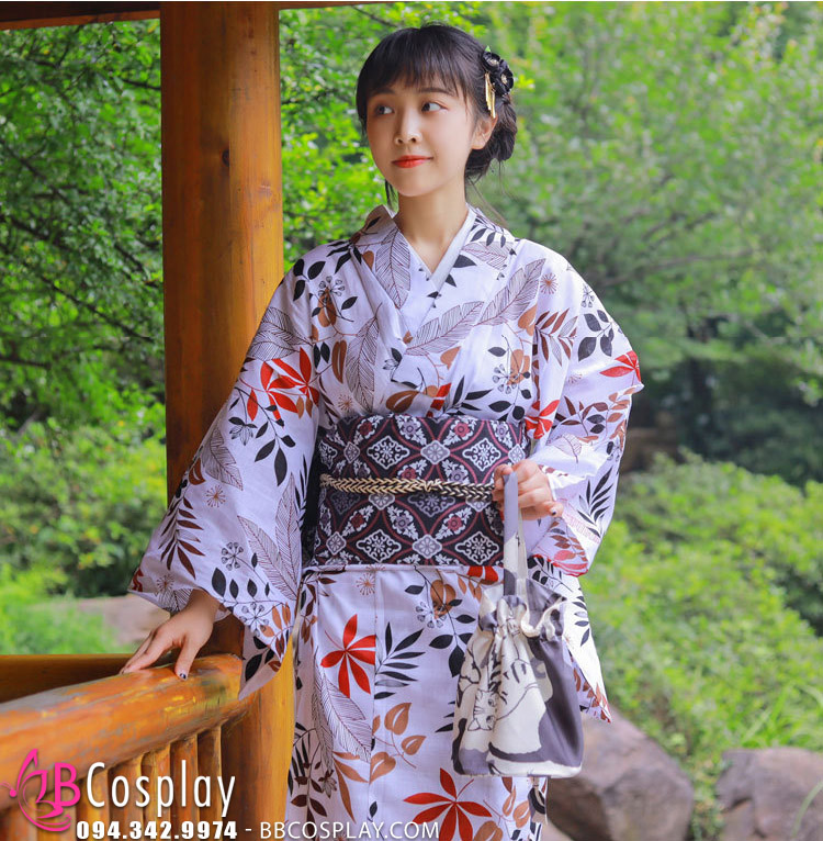 Yukata Chuẩn Nhật Lá Phong Nền Trắng