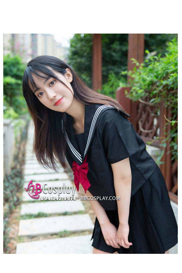 Trang Phục Seifuku Nữ Sinh Nhật Dễ Thương Áo Đen Váy Đen - Tay Ngắn