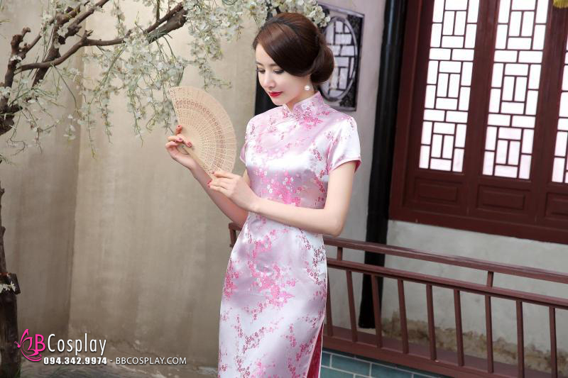 Áo Sẫm Quảng Châu Hồng Phấn Dài