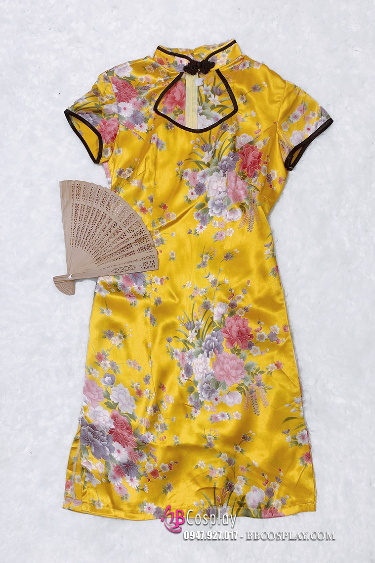 Sườn Xám Bách Hoa Vàng Phi Size M