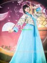 Hanbok Hàn Quốc Gấm Áo Váy Xanh 2 Lớp