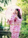Kimono Bướm Hồng Nền Trắng