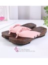 Guốc Gỗ Geta Bản Gỗ Nâu Đế Thấp Quai Hồng
