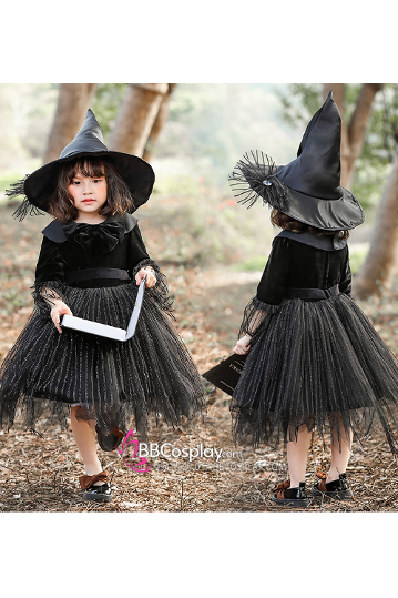 Bộ váy phù thủy chấm bi ánh kim G-0296 hóa trang Halloween cho bé từ 3-12  tuổi | Shopee Việt Nam
