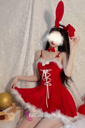 Đầm Noel Dáng Xoè Phối Lông Có Tai Thỏ Sexy Girl