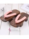 Guốc Gỗ Geta Bản Gỗ Nâu Đế Cao Quai Hồng