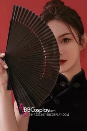 Quạt Xếp Đen Trơn