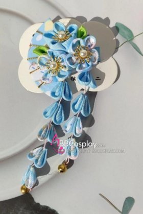 Kanzashi Phụ Kiện Cài Nhật Bản Nhiều Màu - Xanh Dương Hoa Rẻ Quạt