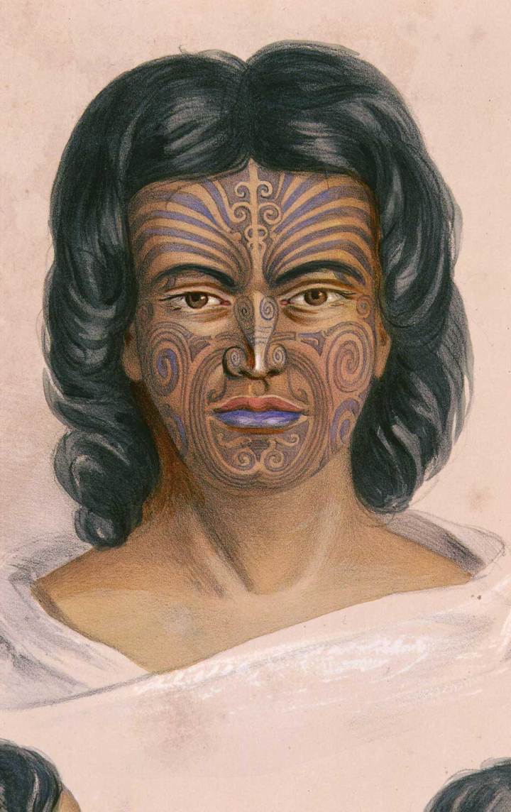 Chân dung minh họa của một người phụ nữ với khuôn mặt xăm