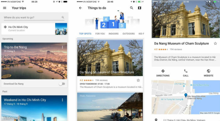 Ứng dụng Google Trips sẽ tự động đưa ra các địa điểm tham quan gợi ý bên cạnh các thông tin và đánh giá - Ảnh: Duy Luân – Tinhte.vn