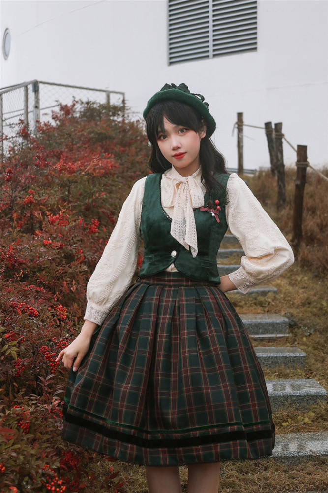 US$ 42.99 - Miss Point -Song of Joy- Vintage Classic Casual Lolita Vest,  Blouse and Skirt Set - m.lolitaknot.com