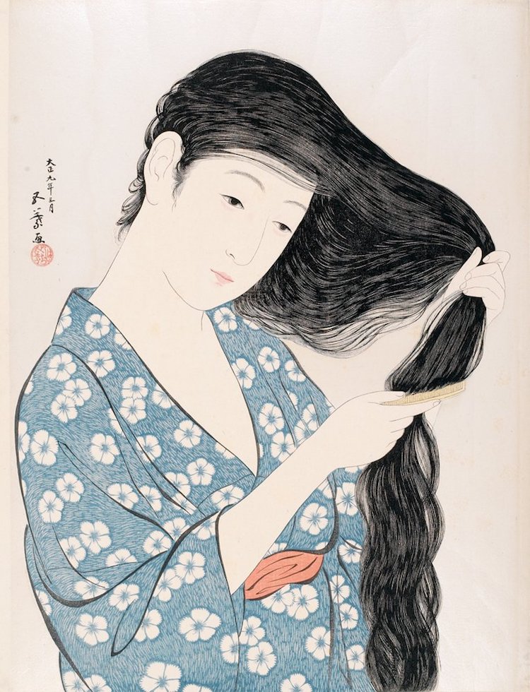 Hashiguchi Goyo, Chải tóc (1920) (Ảnh: qua Wikimedia Commons)