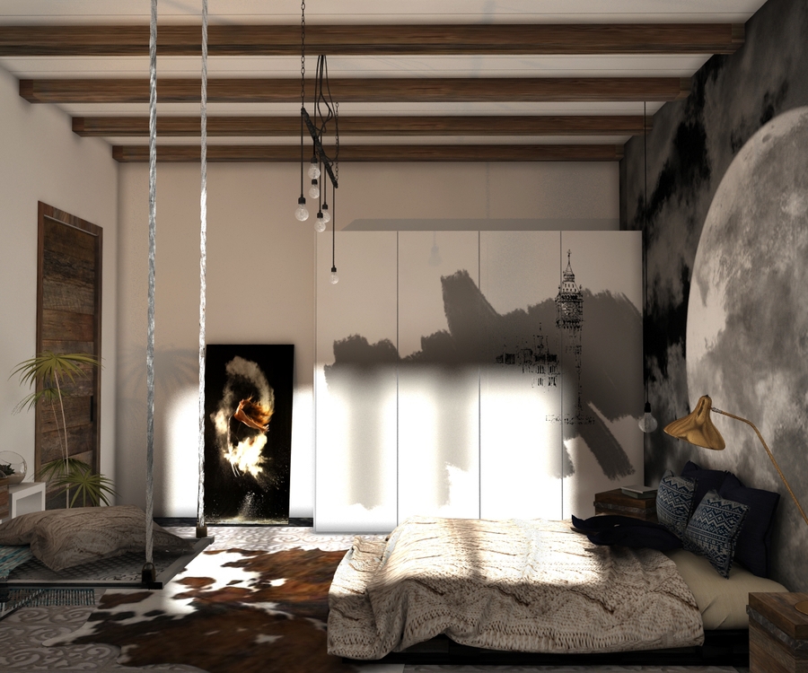 Mẫu thiết kế nội thất phòng ngủ phong cách bohemian với gam màu trung tính chủ đạo