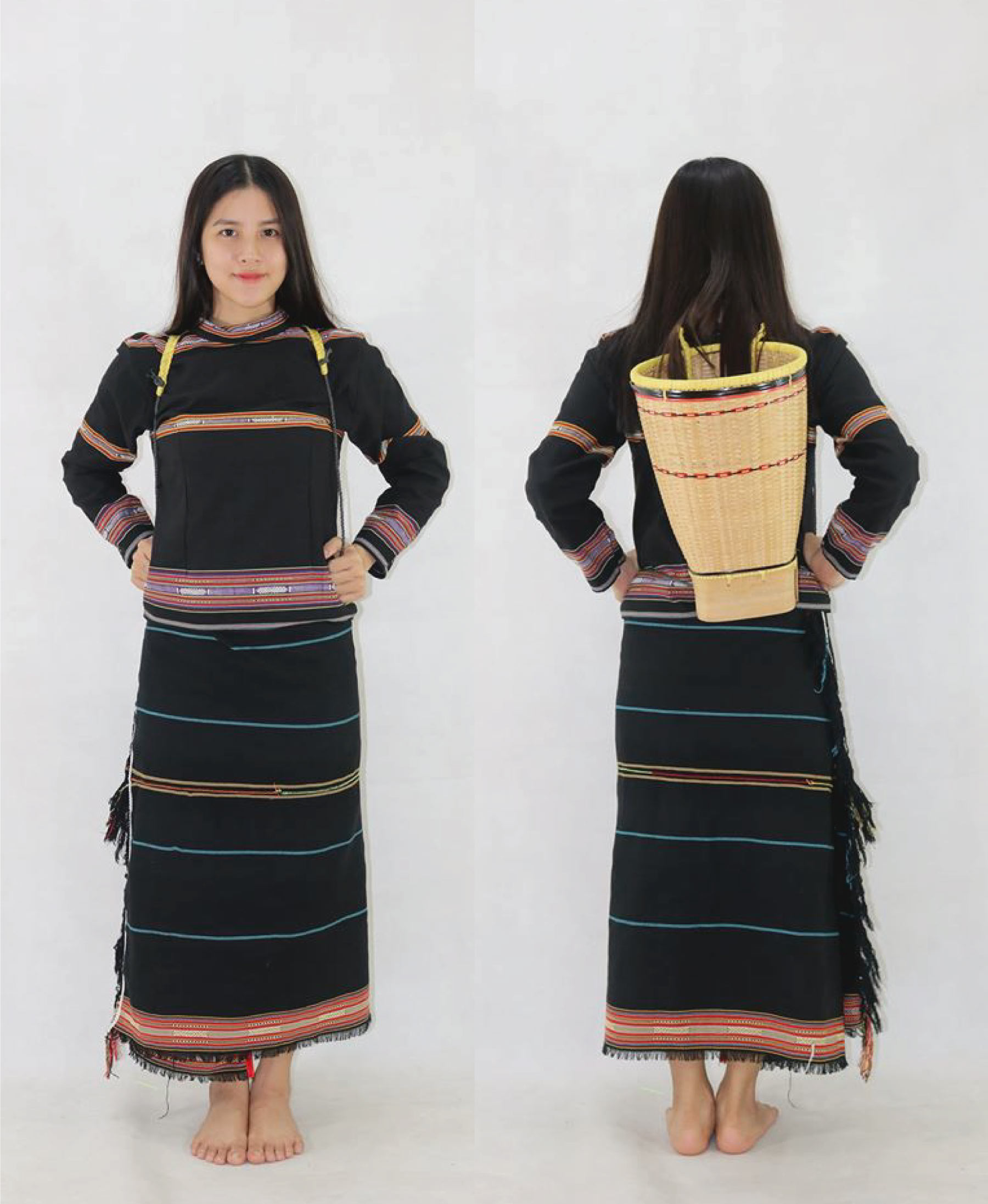 Trang phục truyền thống của phụ nữ Ê đê bao gồm váy tấm và áo chui