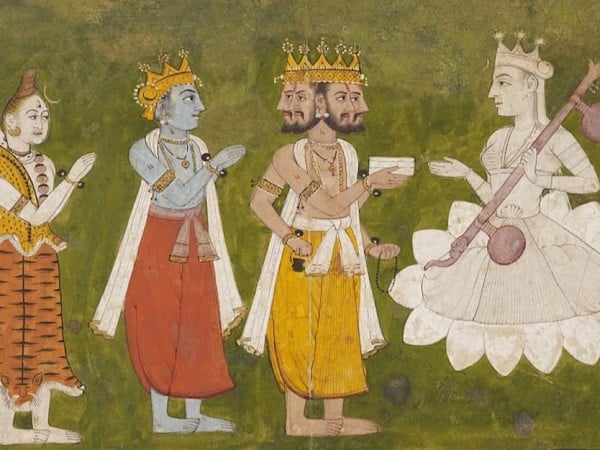 Một mô tả đầu thế kỷ 18 về Devi được tôn kính bởi Brahma, Vishnu và Shiva.