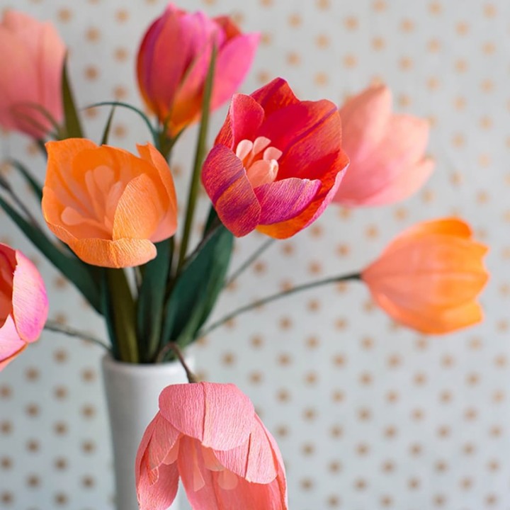 Hoa tulip giấy nhún handmade trang trí nhà ngày Tết