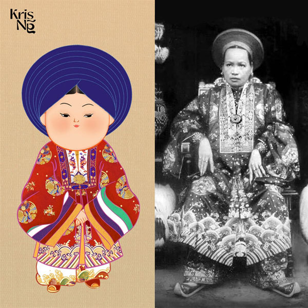 Trang phục phụ nữ thời Nguyễn được phục dựng trong tranh vẽ theo