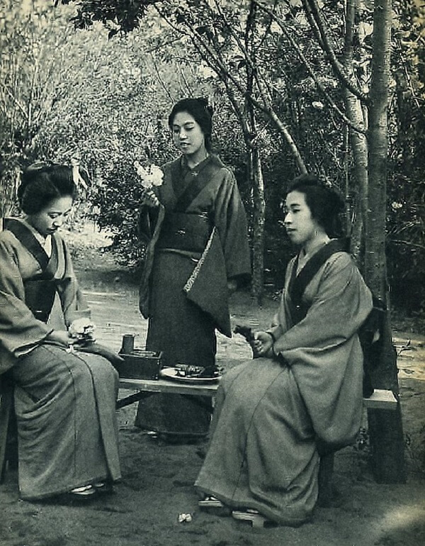 Các thiếu nữ Nhật Bản chiêm ngưỡng cây hoa anh đào Nhật Bản, 1894 (Đồ kimono cổ của Nhật Bản)