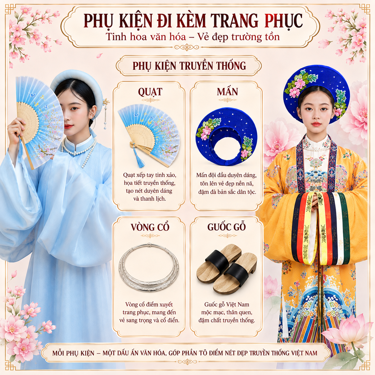 phụ kiện thuê việt phục trọn gói mấn kiềng quạt guốc gỗ