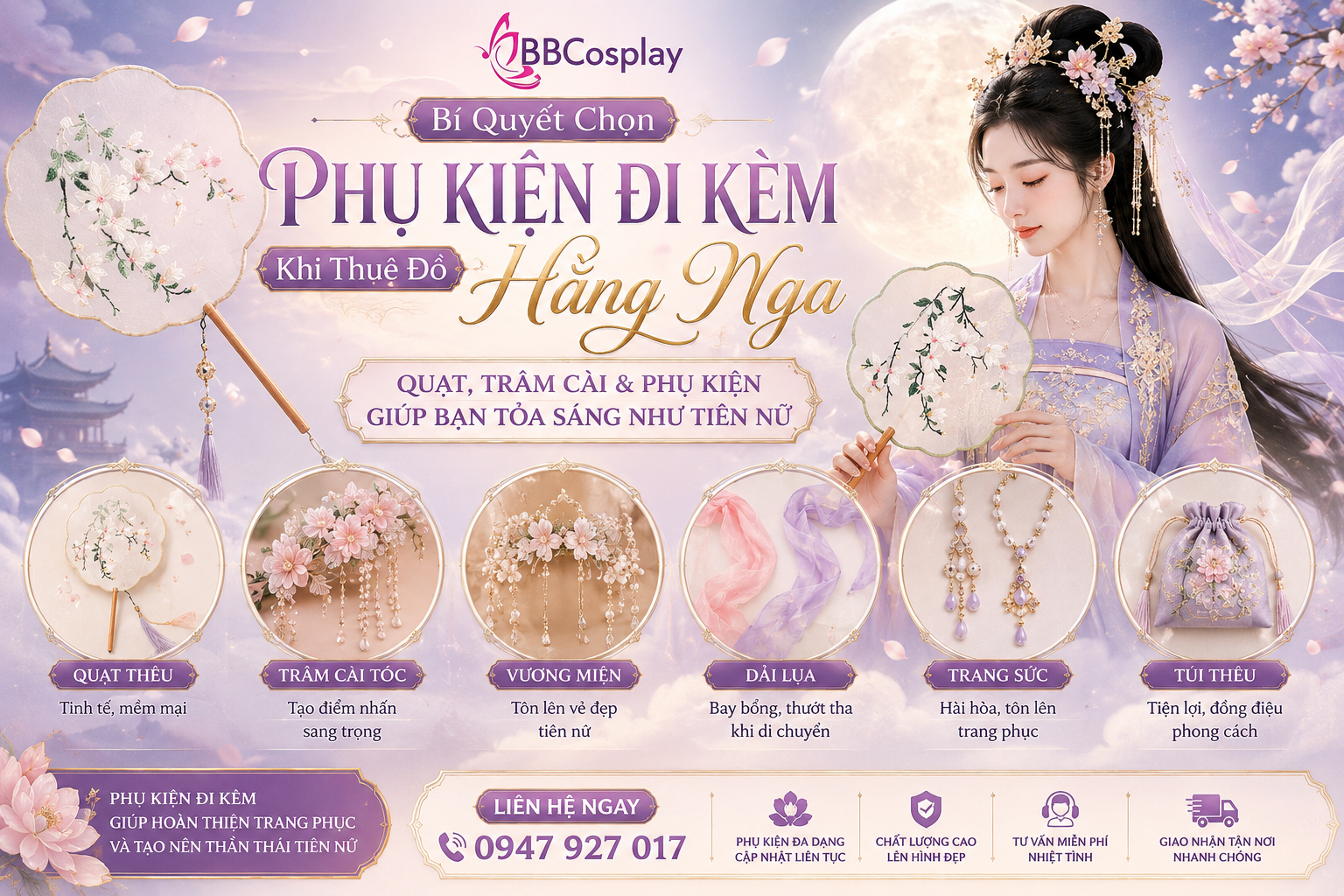 Bí Quyết Chọn Phụ Kiện Đi Kèm Khi Thuê Đồ Hằng Nga: Quạt, Trâm Cài, Lồng Đèn