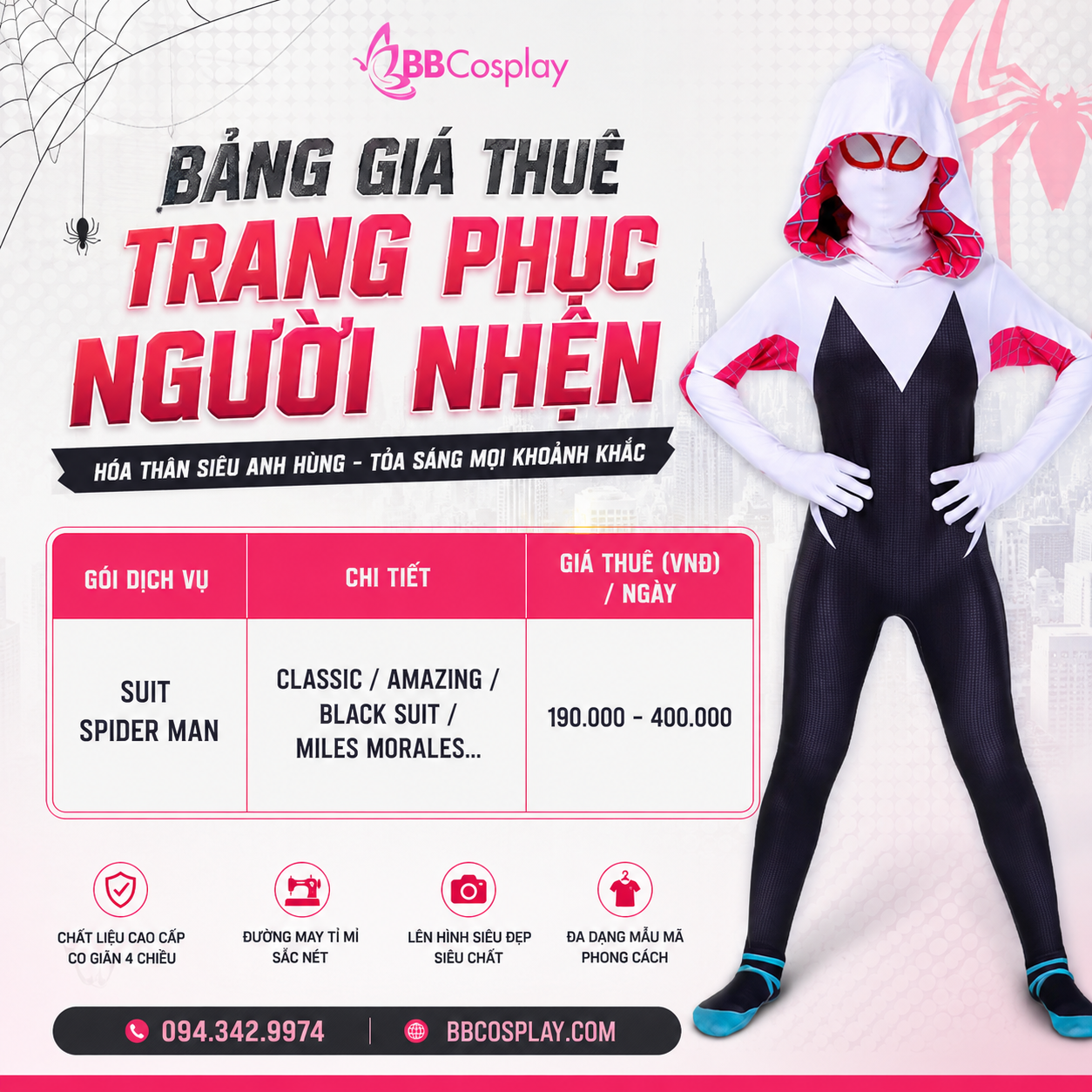 Top 5 Mẫu Trang Phục Người Nhện (Spider-Man Suit) Cho Thuê Đẹp Nhất Tại TPHCM - Hóa Thành Siêu Anh Hùng Trong Tích Tắc