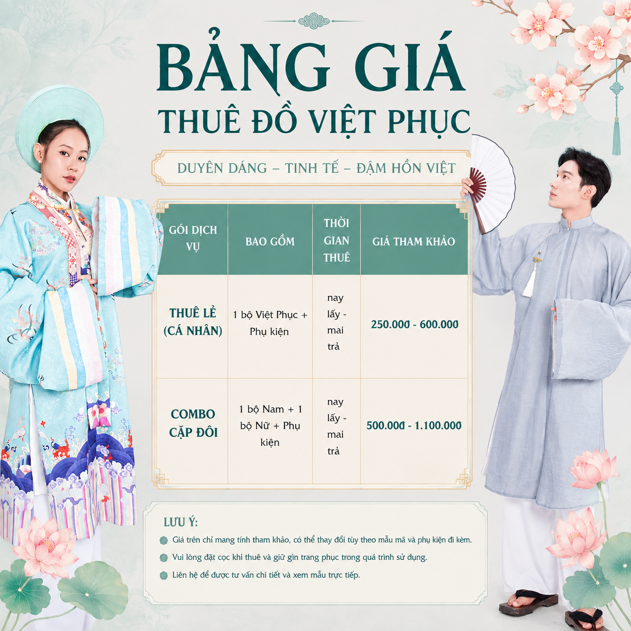 Bảng giá tham khảo dịch vụ cho thuê việt phục tại BBCOSPLAY