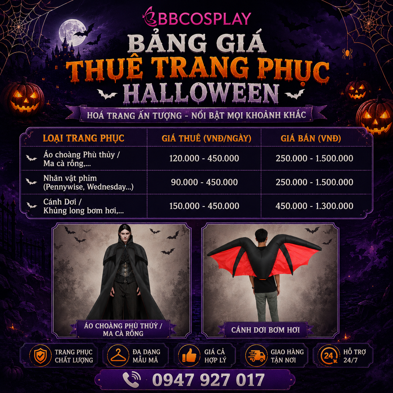 Bảng giá tham khảo Thuê và Mua tại BBCOSPLAY