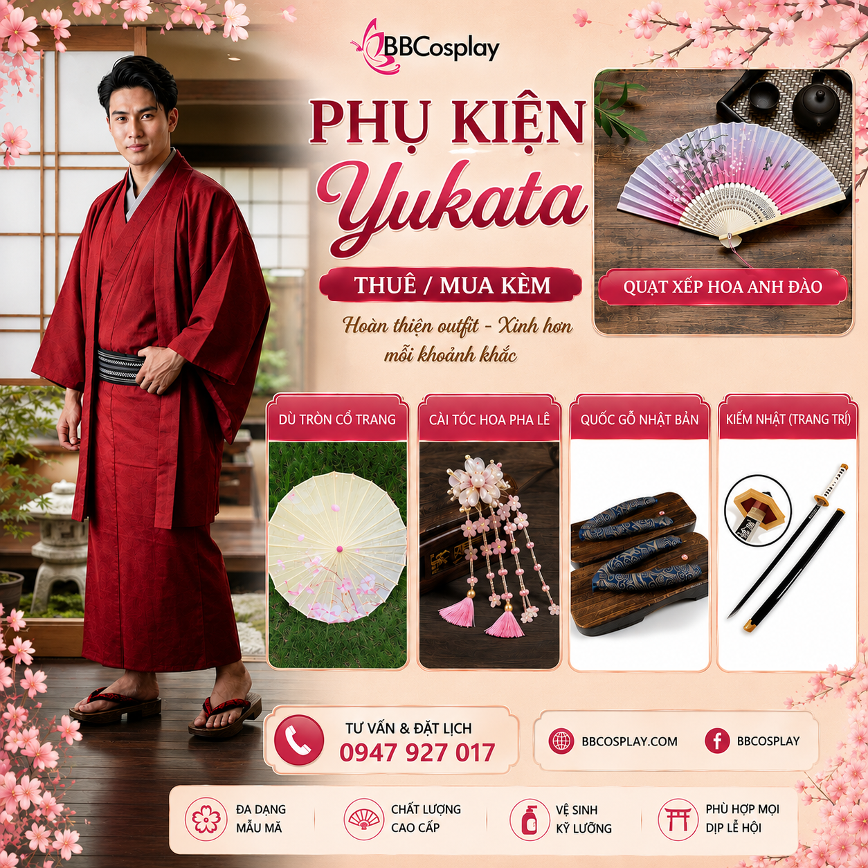 Các phụ kiện đi kèm khi thuê Kimono tại BBCOSPLAY