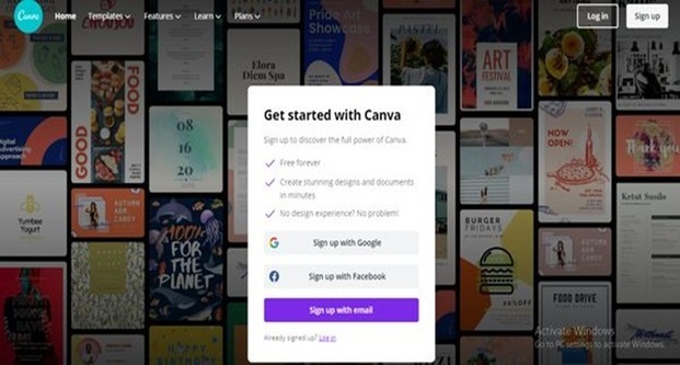 Nhấn chọn Sign up để đăng nhập Canva (Nguồn: Internet)