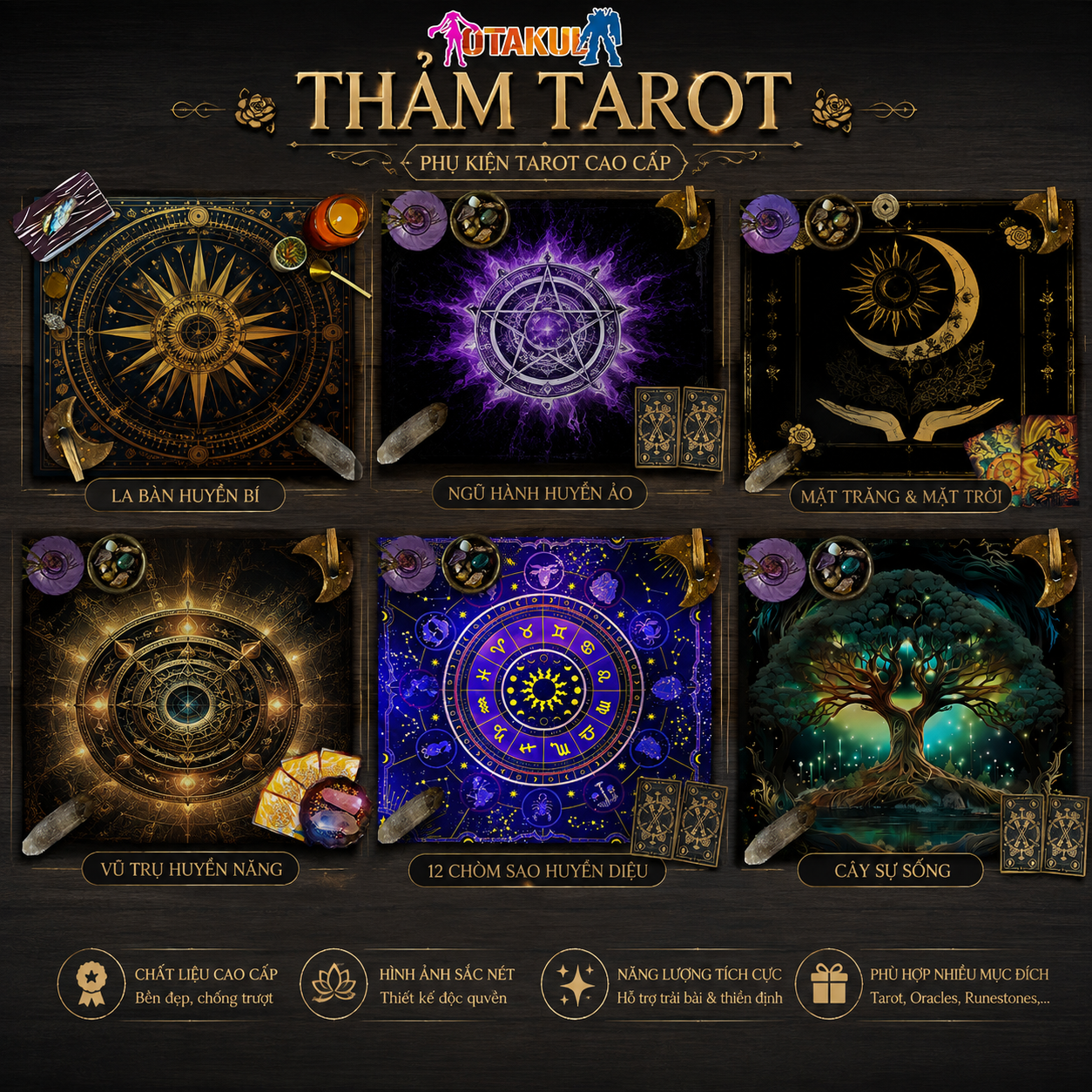 Sản phẩm thảm trải bài tarot nhung đen hoạ tiết cao cấp cho người đọc chuyên nghiệp