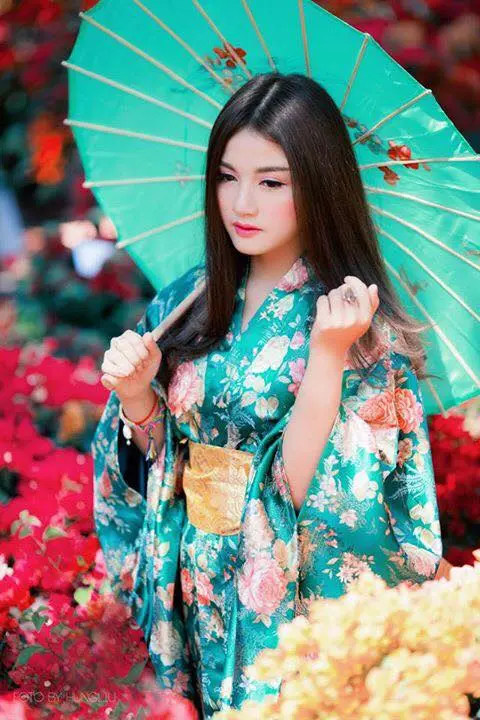 Kimono Xanh Phi Hoa màu nhẹ nhàng cực đẹp