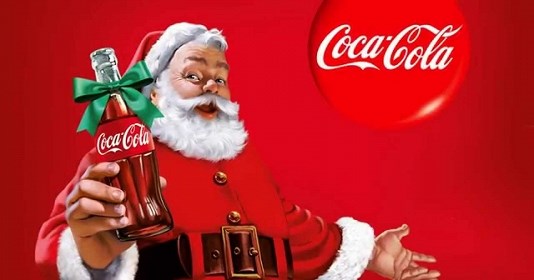 ông già noel trong trang phục đỏ khi quảng bá thương hiệu coca-cola