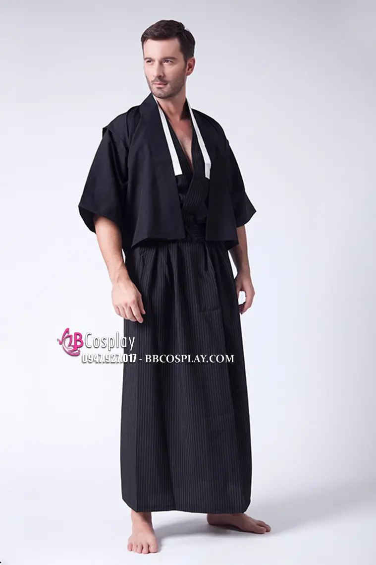 kimono nam đen phong cách samurai