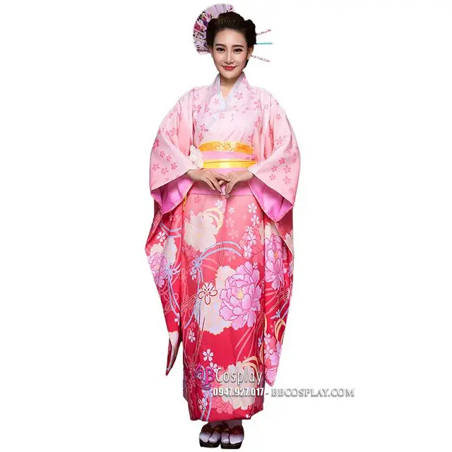 Kimono Nhật Nico với tone màu hồng nhạt và đậm cực xinh xắn