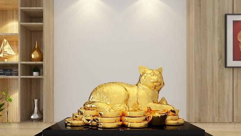 Tượng Mèo phong thuỷ mạ vàng
