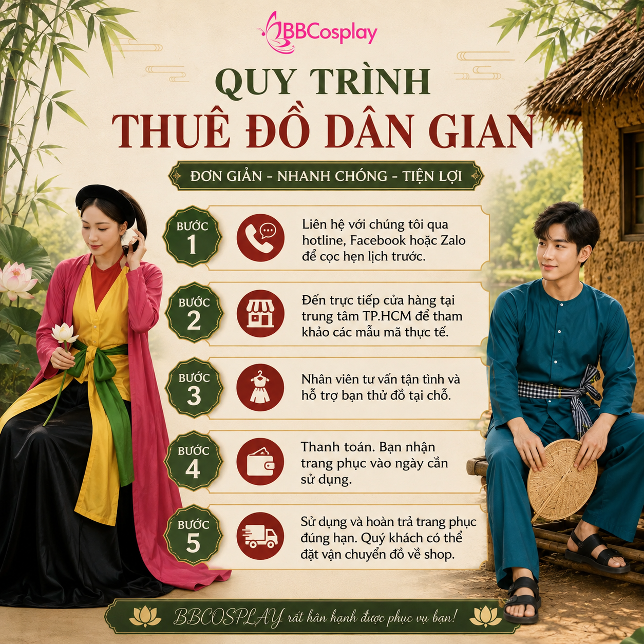 Quy trình cho thuê trang phục văn nghệ dân gian tại BBCOSPLAY