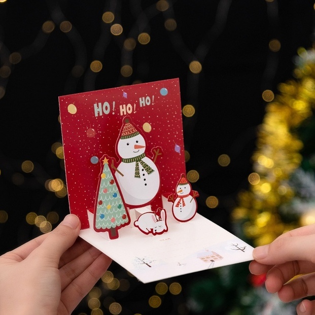 Thiệp Giáng Sinh hình người tuyết mini dễ thương (Nguồn: Internet)