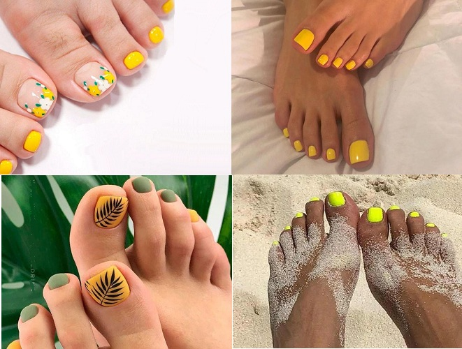 Sơn móng chân màu vàng dễ thương cho ngày hè 