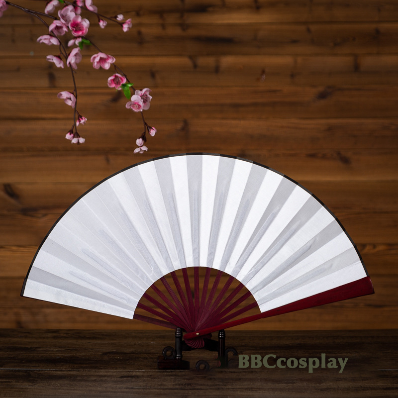 Quạt Giấy Trắng Trơn Cán Gỗ