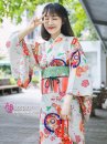 Yukata Nhật Hoa Đào Cam Obi Carot