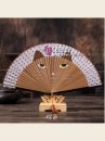 Quạt Gỗ Nhật Bản Uchiwa - Con Mèo Nâu Nhạt